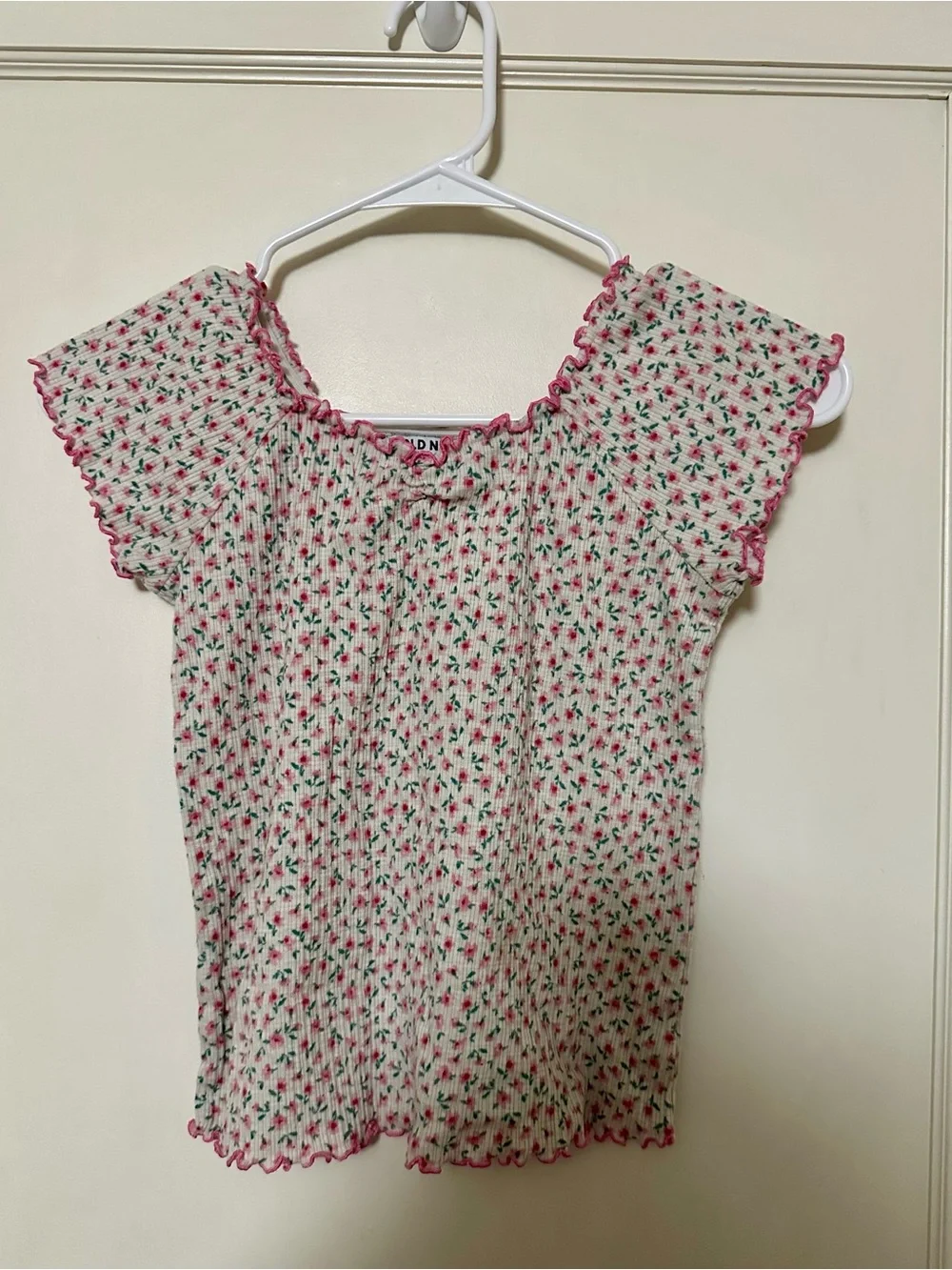 Floral Ribbed Smocked Crop Top with Lettuce Edge Trim